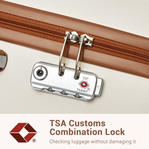 KSK2494 - Kono 28 Inch Minimalist Hard Shell ABS+PC Check-In Suitcase with TSA Lock 360° Spinner Wheels - Cream And Brown
