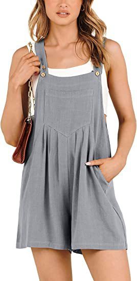Women's Cotton Linen Short Overalls | Adjustable Strap Summer Jumpsuit