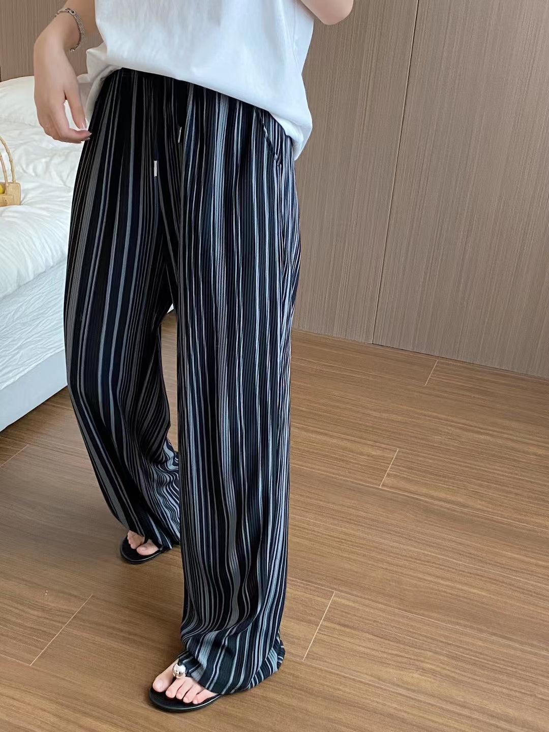 Black And White Striped Casual Pants For Women Summer