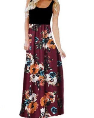 11 Color Sexy Sleeveless Round Neck Printed Patchwork Dress For Women