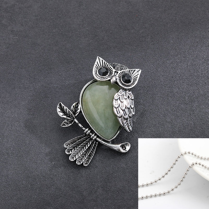 Natural Stone Crystal Pendant Owl Pendant Alloy Accessories Necklace