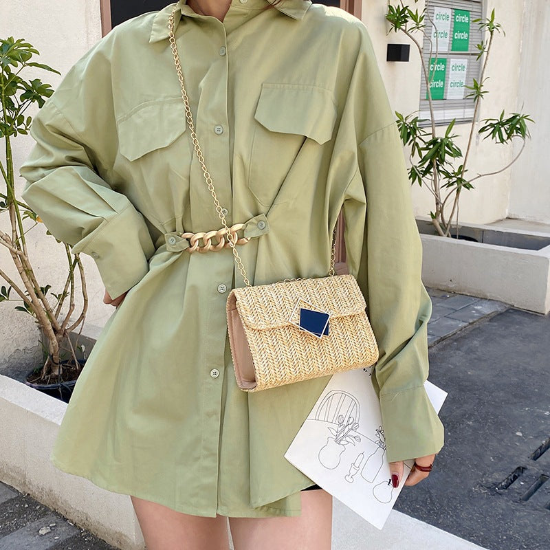 Fashionable ShoulderCrossbody Bag For Women, Korean-Style Small Square Bag With Chain