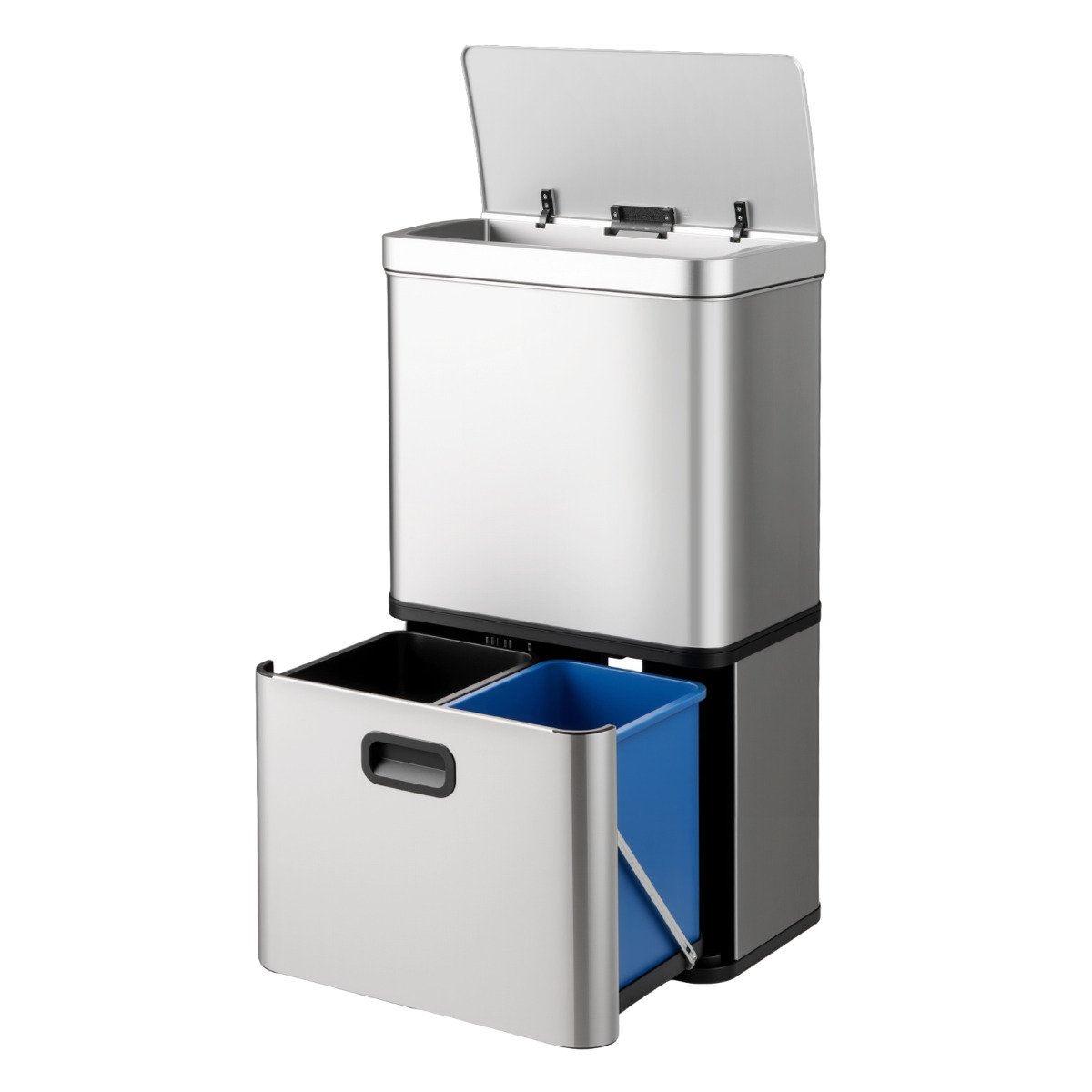 56L Stainless Steel Trash Can Touchless Recycling Garbage Bin-Black