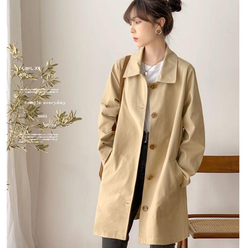 Women's Simple Early Autumn Mid-length Trench Coat