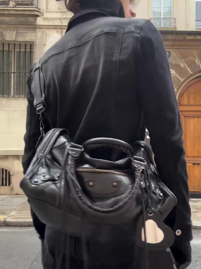 Black Lace-Up Deconstructed Denim Jacket