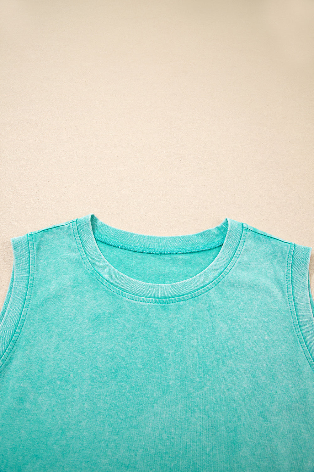 Mint Green 2 Pieces Mineral Wash Cotton Tank Top Lined Split Skirt Set