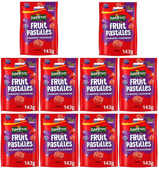 10 x Bolsa Rowntree's Fruit Pastilles Veganas Fresa y Grosella Negra para Compartir 143g