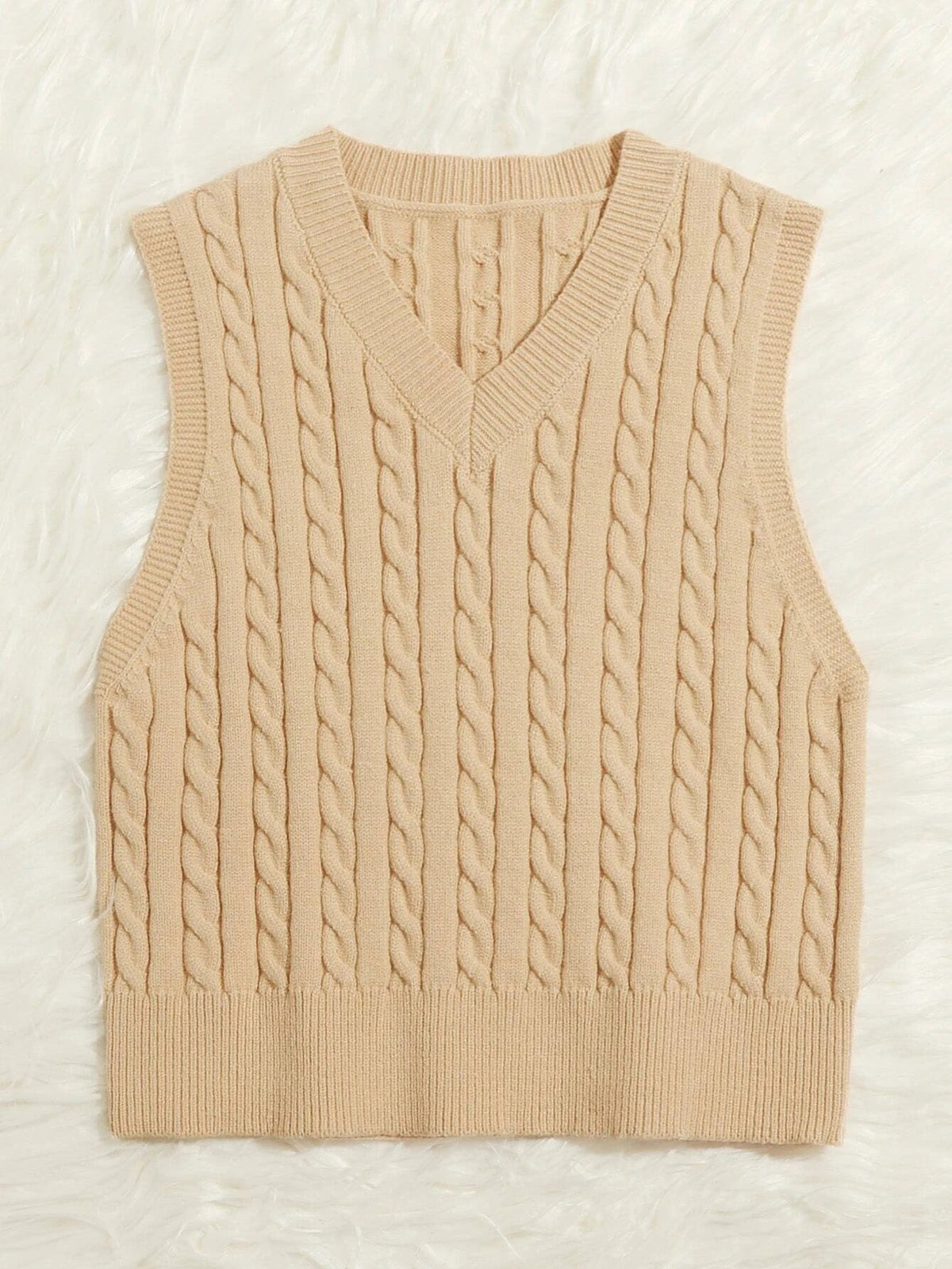 SpringSummer Knitted Cabled Vest Pullover With V-Neck