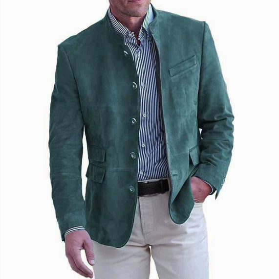 Men's Business Casual Suit Jacket Autumn Winter Fashion Commuter Daily Basic Blazer Solid Stand Collar Jacket Men's Clothing