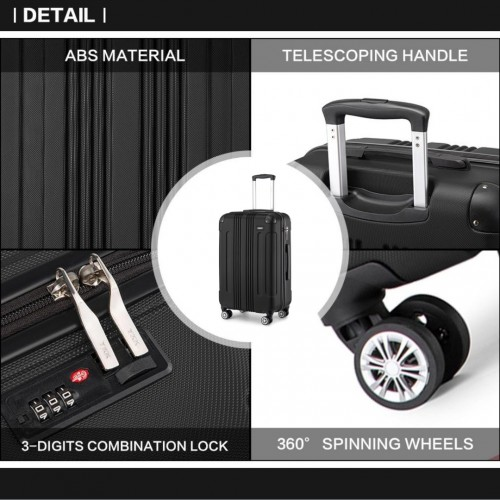 K1777-1L - Kono 28 Inch ABS Lightweight Compact Hard Shell Travel Luggage For Extended Journeys - Black