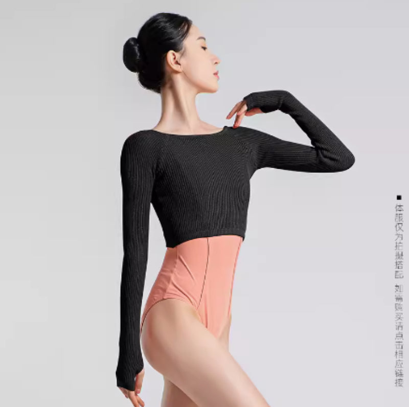 Warm Dance Top Vertical Ribbed High-Stretch Knitwear Ballet Practice Outerwear