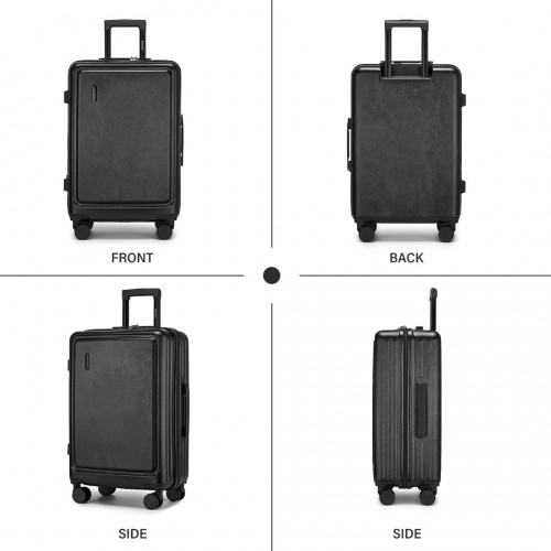 KSK2493 - Kono Durable ABS+PC 20 inch Carry-On Hardshell Suitcase with TSA Lock & Front Laptop Compartment - Black