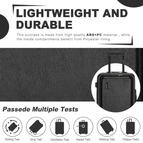 KSK2493 - Kono Durable ABS+PC 20 inch Carry-On Hardshell Suitcase with TSA Lock & Front Laptop Compartment - Black
