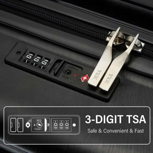 KSK2493 - Kono Durable ABS+PC 20 inch Carry-On Hardshell Suitcase with TSA Lock & Front Laptop Compartment - Black