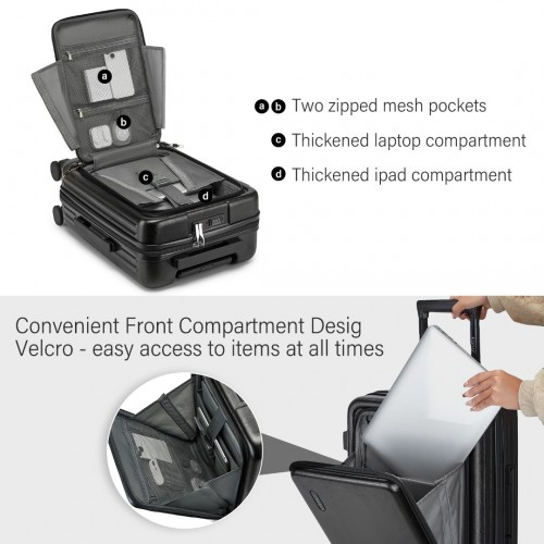 KSK2493 - Kono Durable ABS+PC 20 inch Carry-On Hardshell Suitcase with TSA Lock & Front Laptop Compartment - Black