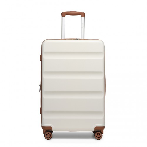KSK2482 - Kono 24 Inch Expandable Horizontal Engraved Hard Shell ABS+PC Check-In Suitcase with TSA Lock - Cream