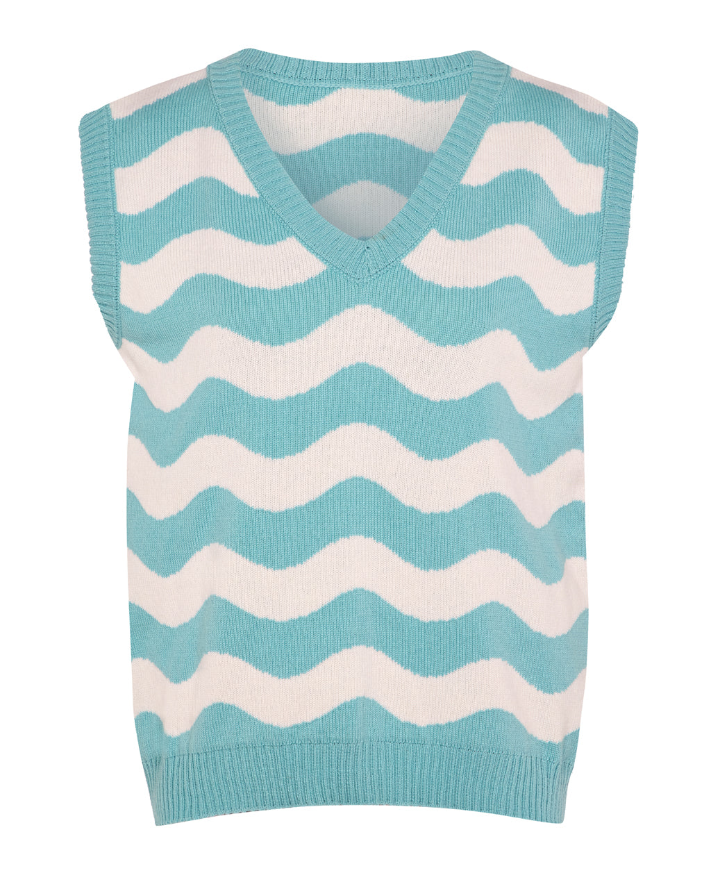 Waves Vest Wool & Cashmere Blue & White