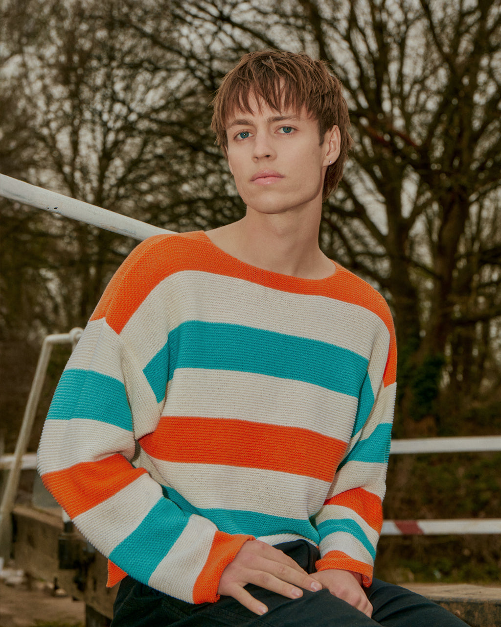 Striped Drop Shoulder Top Orange & Blue