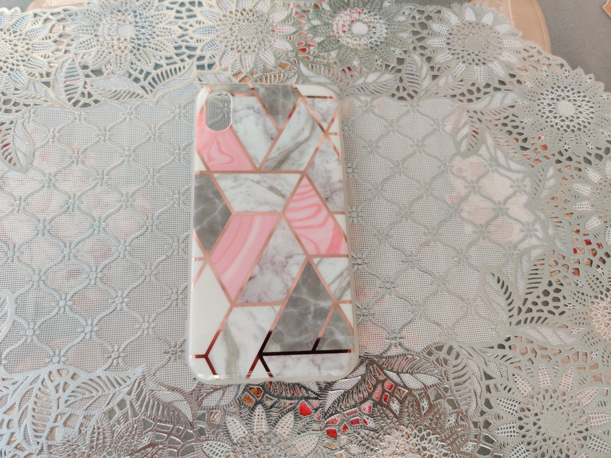 Marble Geometric TPU Coral Case - For iPhone XR
