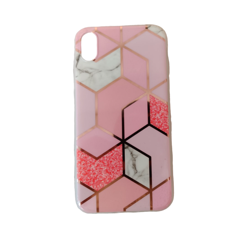 Marble Geometric TPU Pink Case - For iPhone XR