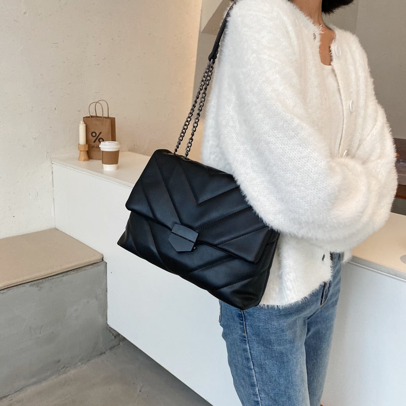 Women's PU Leather Embroidered Crossbody Chain Bag Fashion Shoulder Handbag