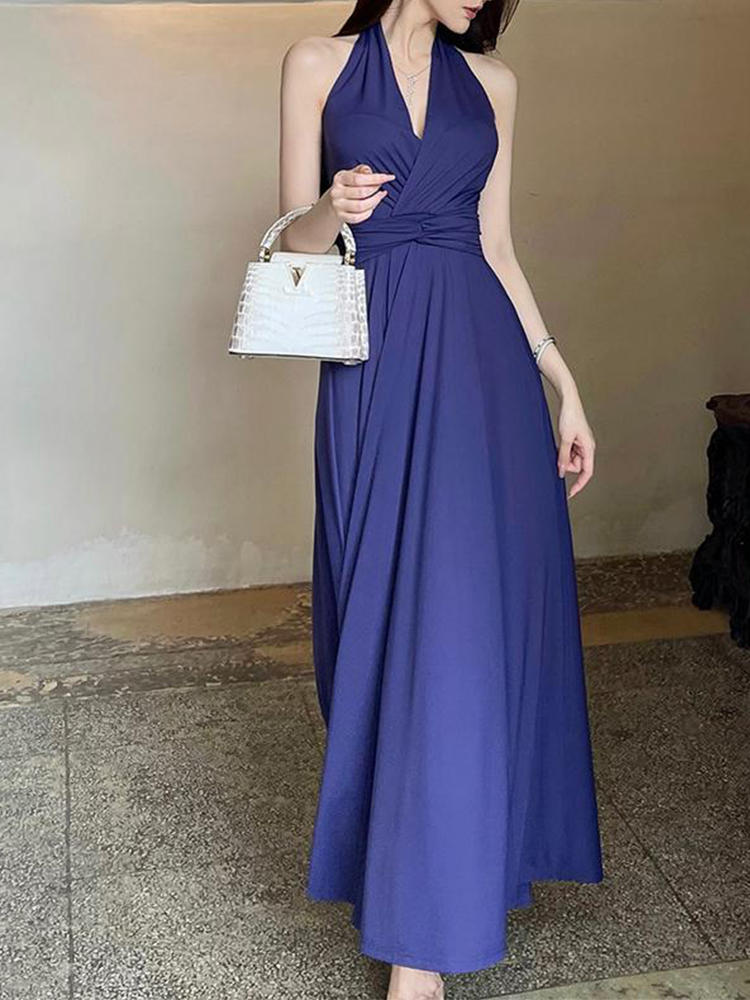 Summer French Style Temperament Backless Halter Dress