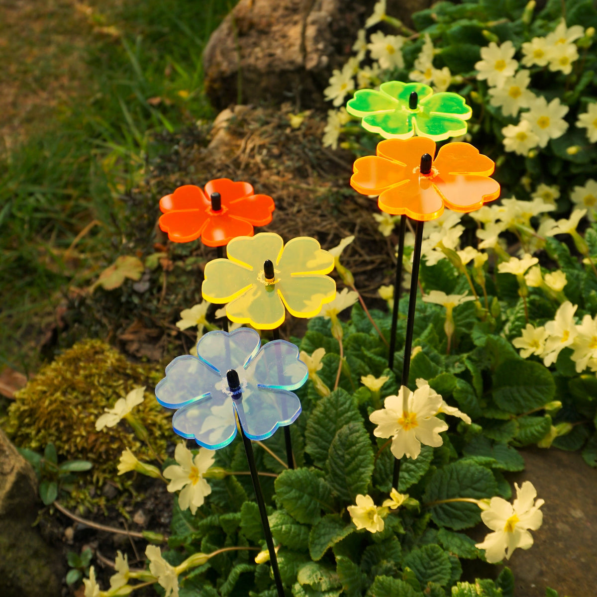 Small Garden Décor Ornaments Set of 5 'Double Blossom'