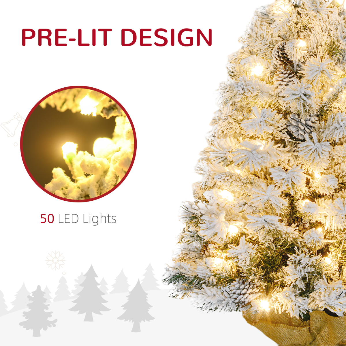 HOMCOM 3ft Artificial Christmas Tree with LED Light, Concrete Base