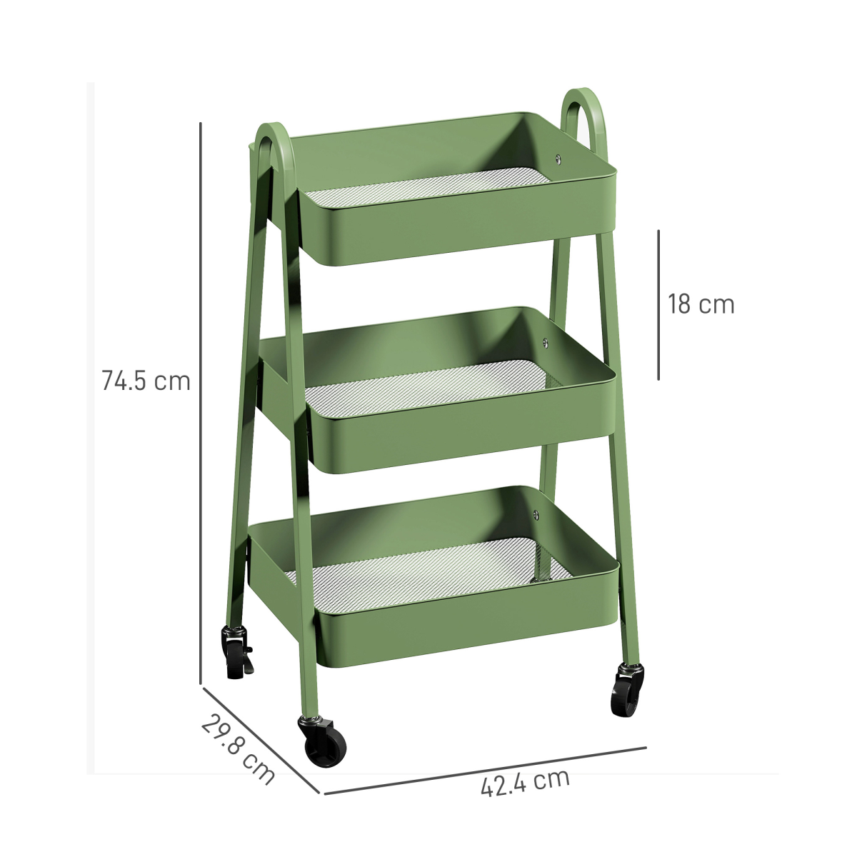HOMCOM 3-Tier Rolling Utility Cart Kitchen Storage Trolley on Wheels Green