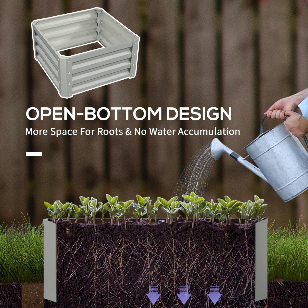 Outsunny Set of 2 Raised Garden Bed Galvanised Planter Box, Light Grey
