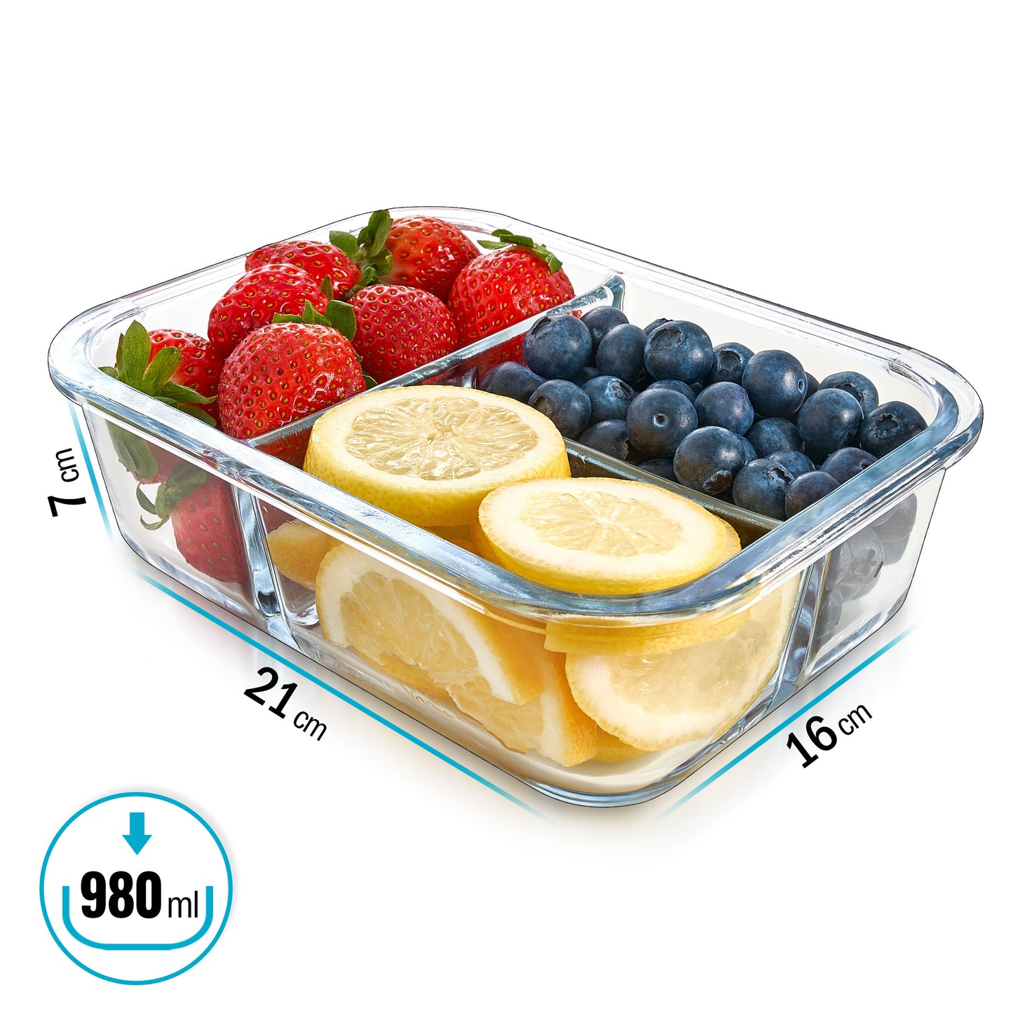 Igluu 3-Compartment Glass Meal Prep Containers with Airtight Lids — 980ml | Pack of 3