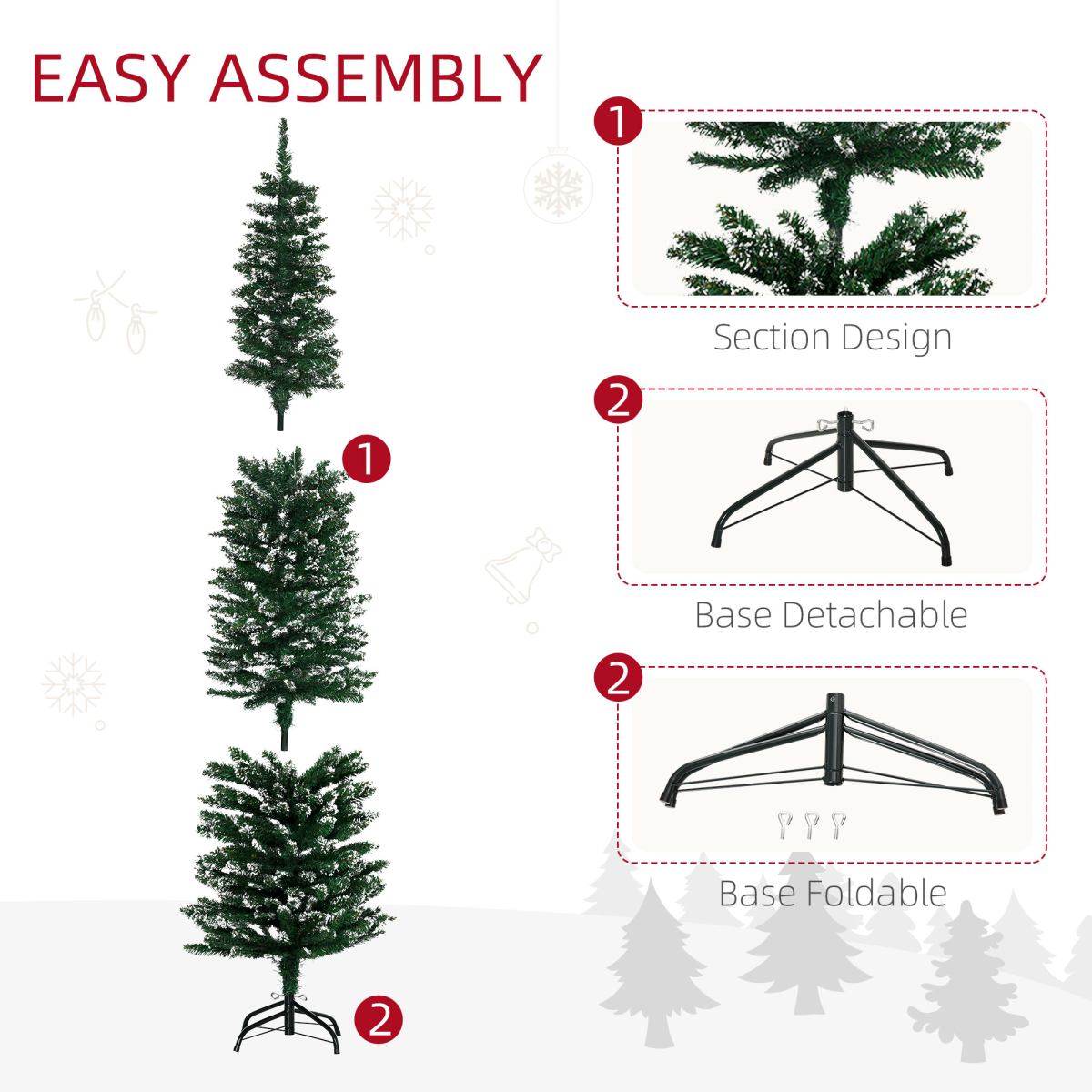 6.5FT Artificial Snow Dipped Christmas Tree Pencil Foldable Black Stand Green