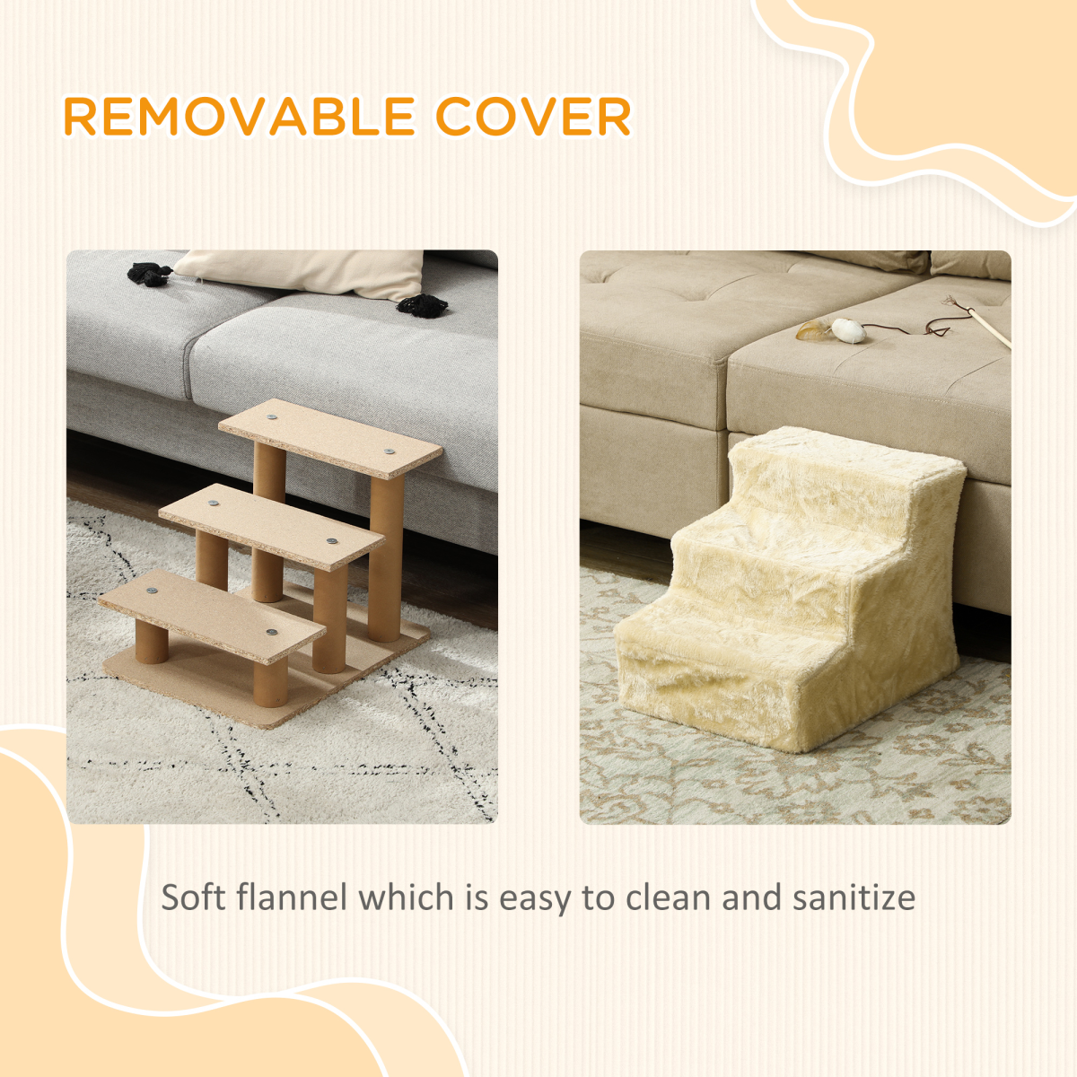PawHut Three-Step Portable Dog Stairs with Washable Plush Cover