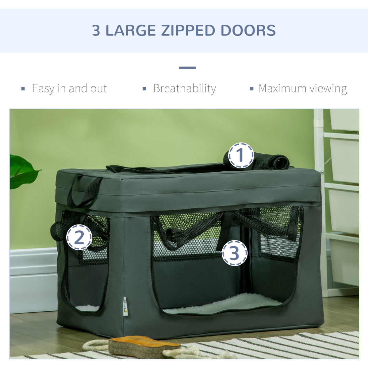 48.5cm Foldable Pet Carrier, Cat Bag w/ Cushion, for Miniature Dogs - Grey