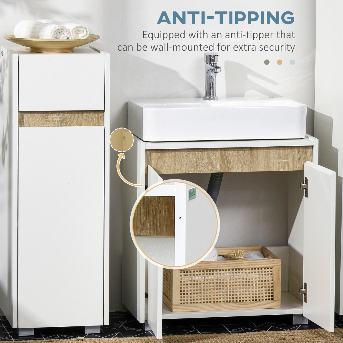 Bathroom Sink Cabinet, Floor Standing Under Sink Cabinet Double Doors White