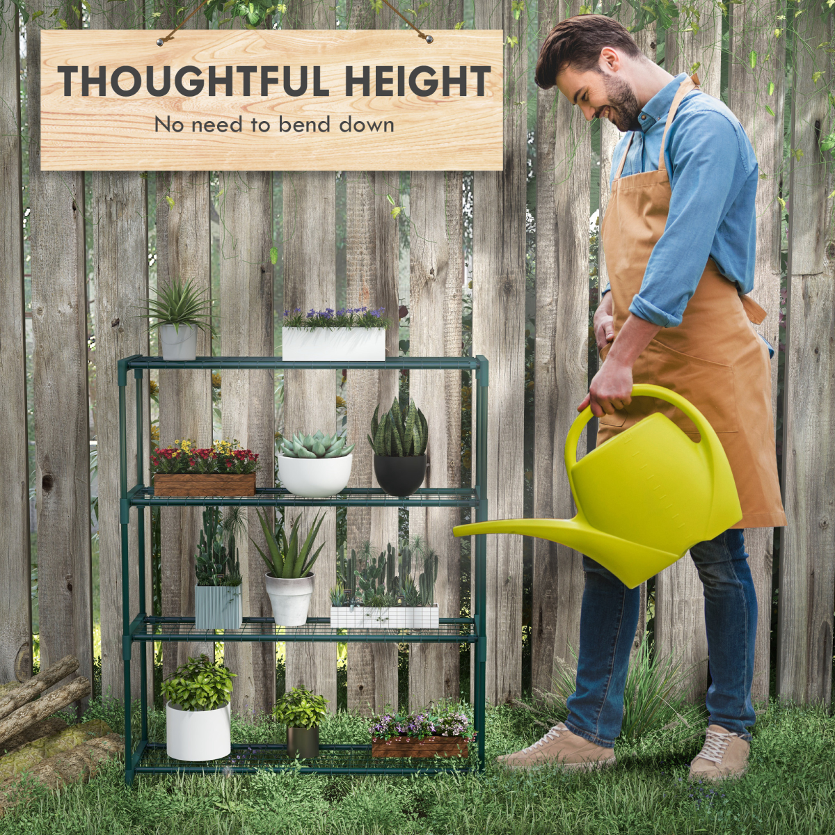 Outsunny Plant Stand, 4-Tier Planter Holder Flower Display Rack, Dark Green