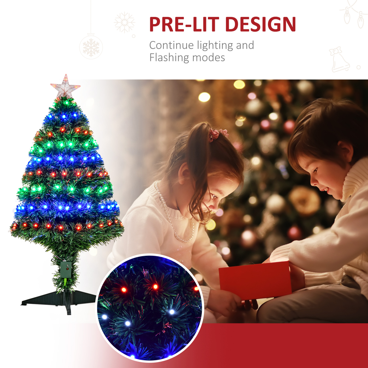 3ft Prelit Artificial Christmas Tree with Multi-Coloured Fiber Optic LED Green