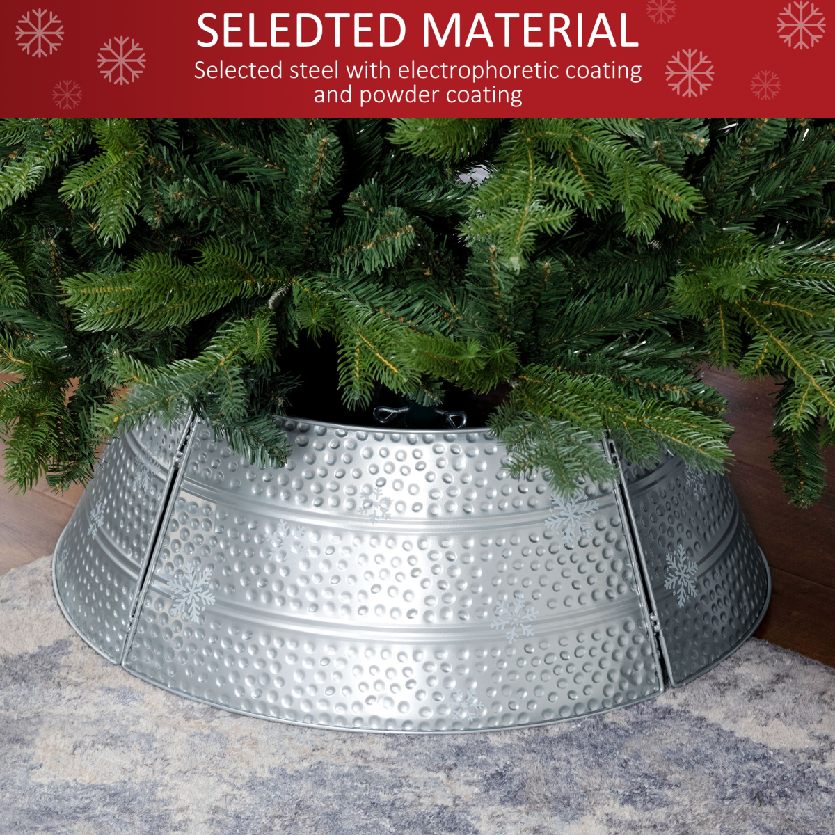 HOMCOM 66cm Christmas Tree Collar with Hollow Snowflake Patterns Silver