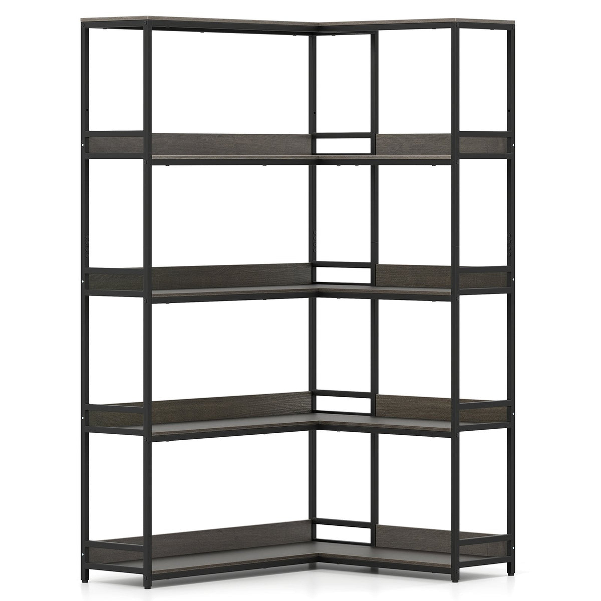 5-Tier Corner Bookshelf with Metal Frame for Living Room-Oak