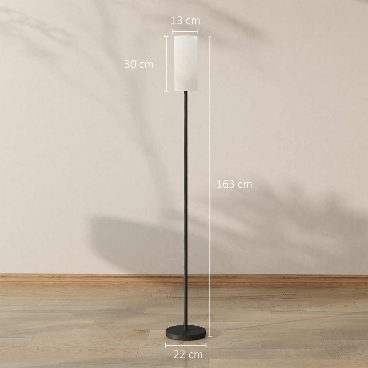 HOMCOM Floor Lamp with Linen Shade & Foot Switch for Living Room, White