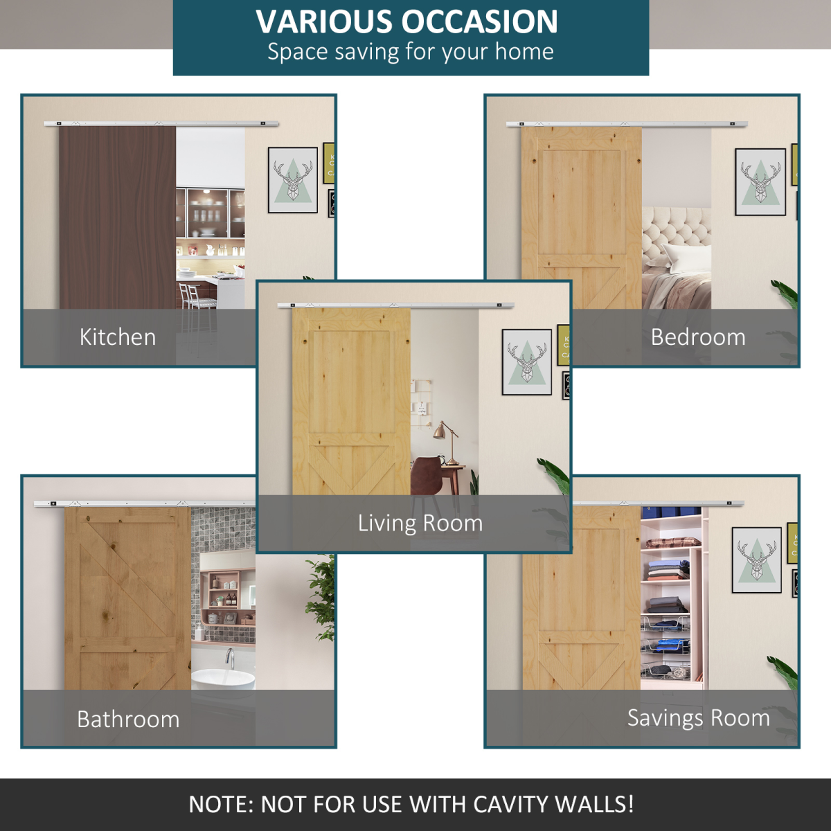 Sliding Barn Door Hardware Kit Track System Gear Set Divider HOMCOM