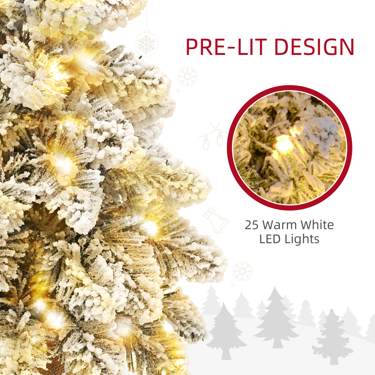 HOMCOM 2 Piece Mini Artificial Christmas Trees Flocked Tabletop Xmas Trees