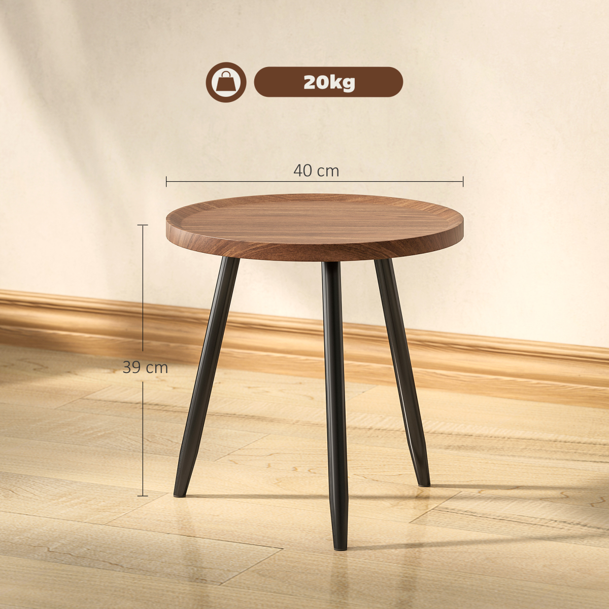 HOMCOM Modern End Side Table, Round Coffee Table, Chestnut Wood Effect