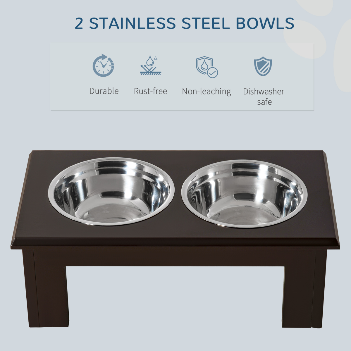 Raised Dog Bowls Pet Feeder Elevated Double Stainless Steel Water Brown Pawhut