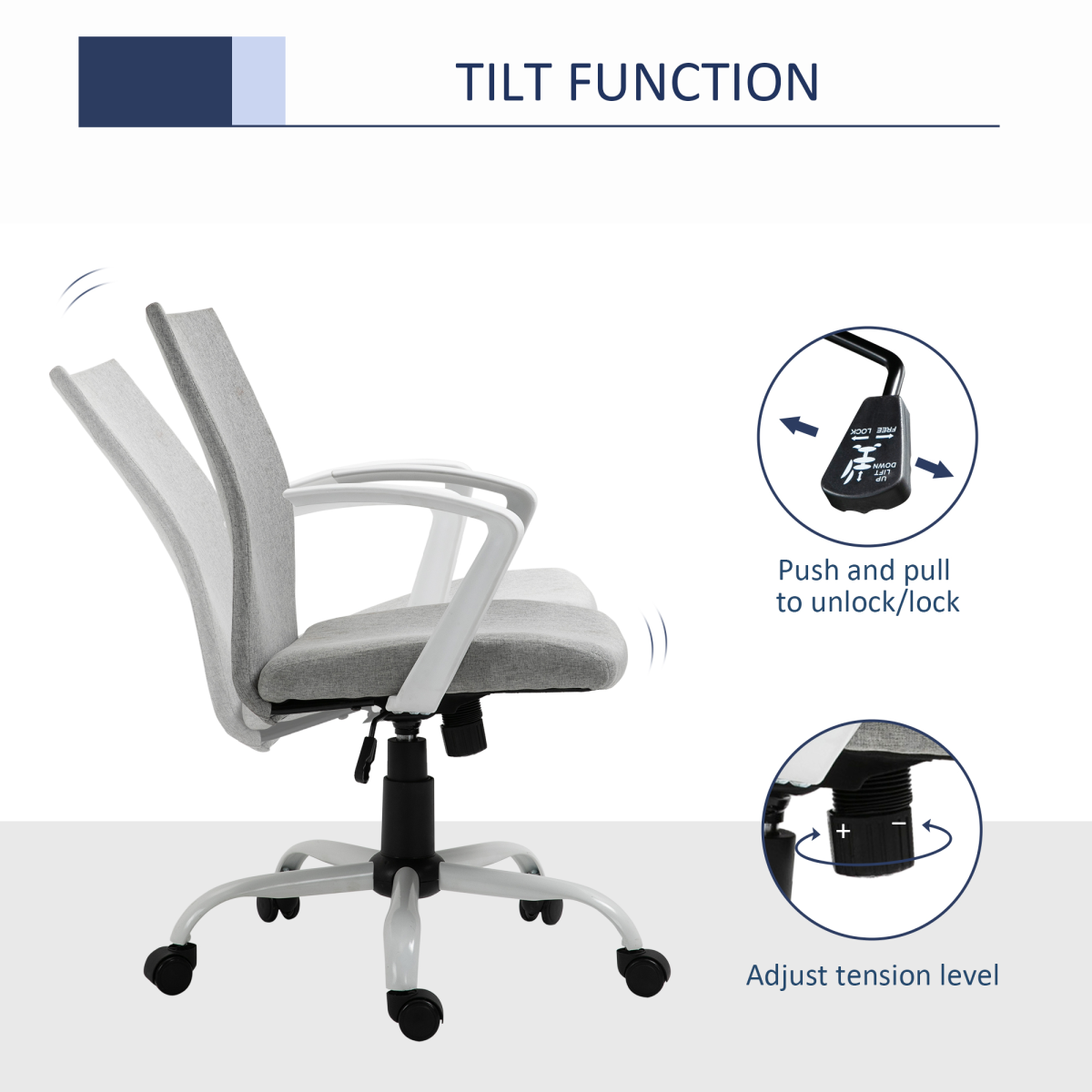 Office Chair Linen Swivel Computer Desk Chair Home Study Task Chair, Light Grey