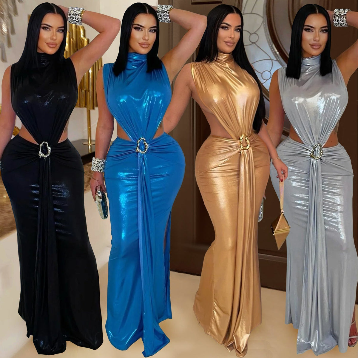 Wear Sexy Elegant Turtleneck Arm Covering Split Dress