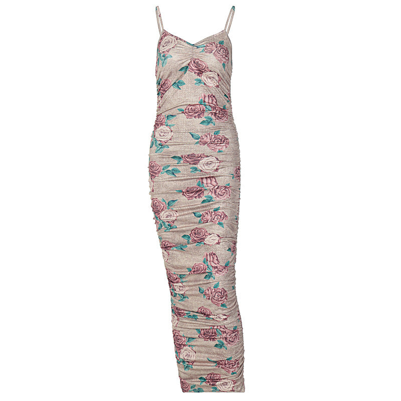 Women's Fashion Print V-neck Backless Dress