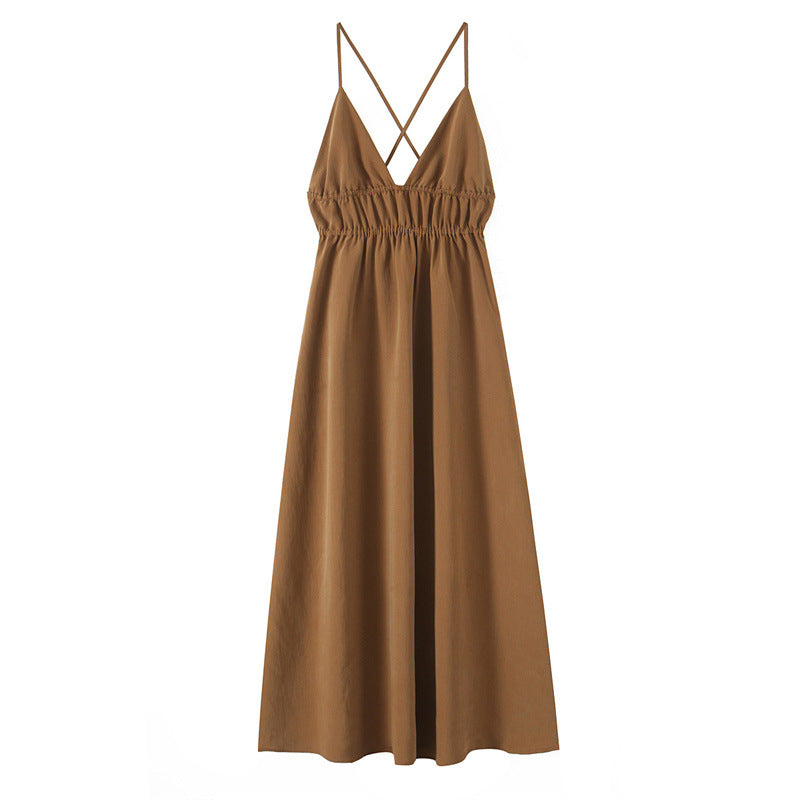 Women's SpringSummer Backless V-neck Strap Dress