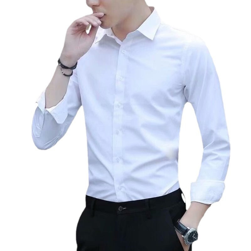 Men's White Long-sleeve Shirt Trendy Business Slim-fit For Work