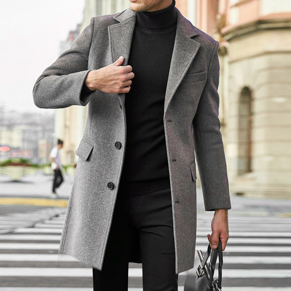 Men's Long Sleeved Woolen Coat